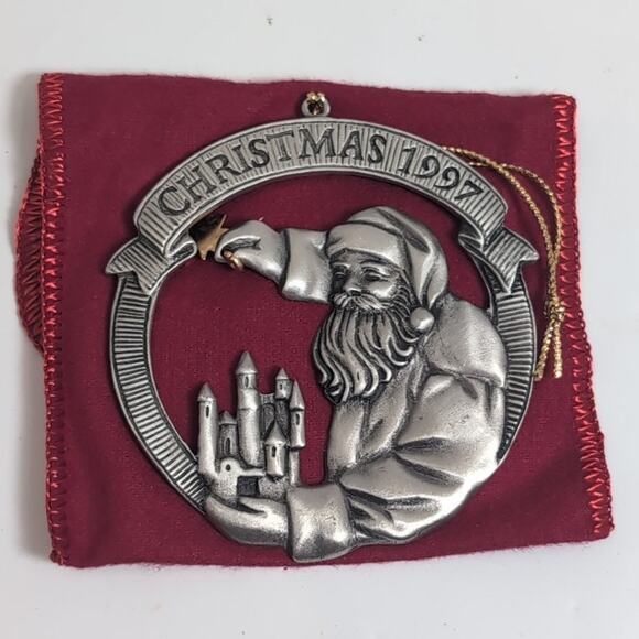 Vintage 1997 Pewter Avon Collectibles Santa Christmas Ornament in Box-2 3/4" - Picture 1 of 3